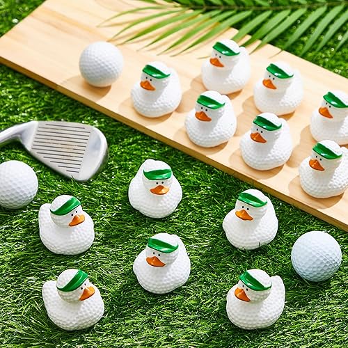 Miniatura 3 de Deekin 12 piezas de pato de goma de 2 pulgadas a granel para decoraciones de fiesta de cumpleaños, regalo de jugador de club (golf verde)