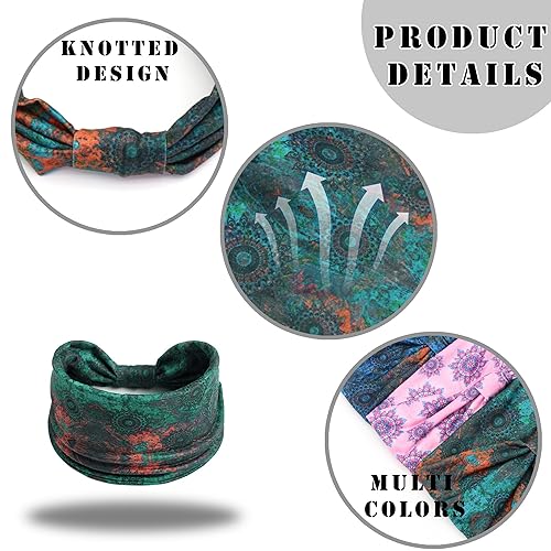 Miniatura 6 de FULZTEY Diademas anchas para mujer, diademas bohemias de moda, color rosa, teñido anudado, elásticas, para yoga, deportes, entrenamiento, bandas