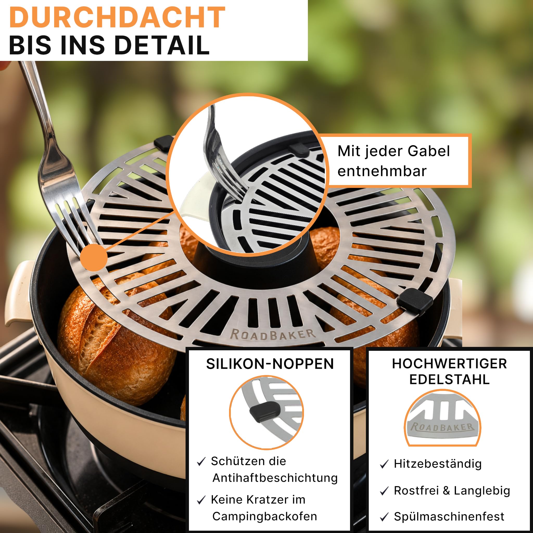 RoadRack Set – RoadRack Base & RoadRack Top | Edelstahl-Aufbackgitter für RoadBaker, Omnia 2L & Omnia Maxi 3L | Campingbackofen Zubehör für Brötchen, Aufbackwaren, Mini-Pizzen, Fisch & Gemüse