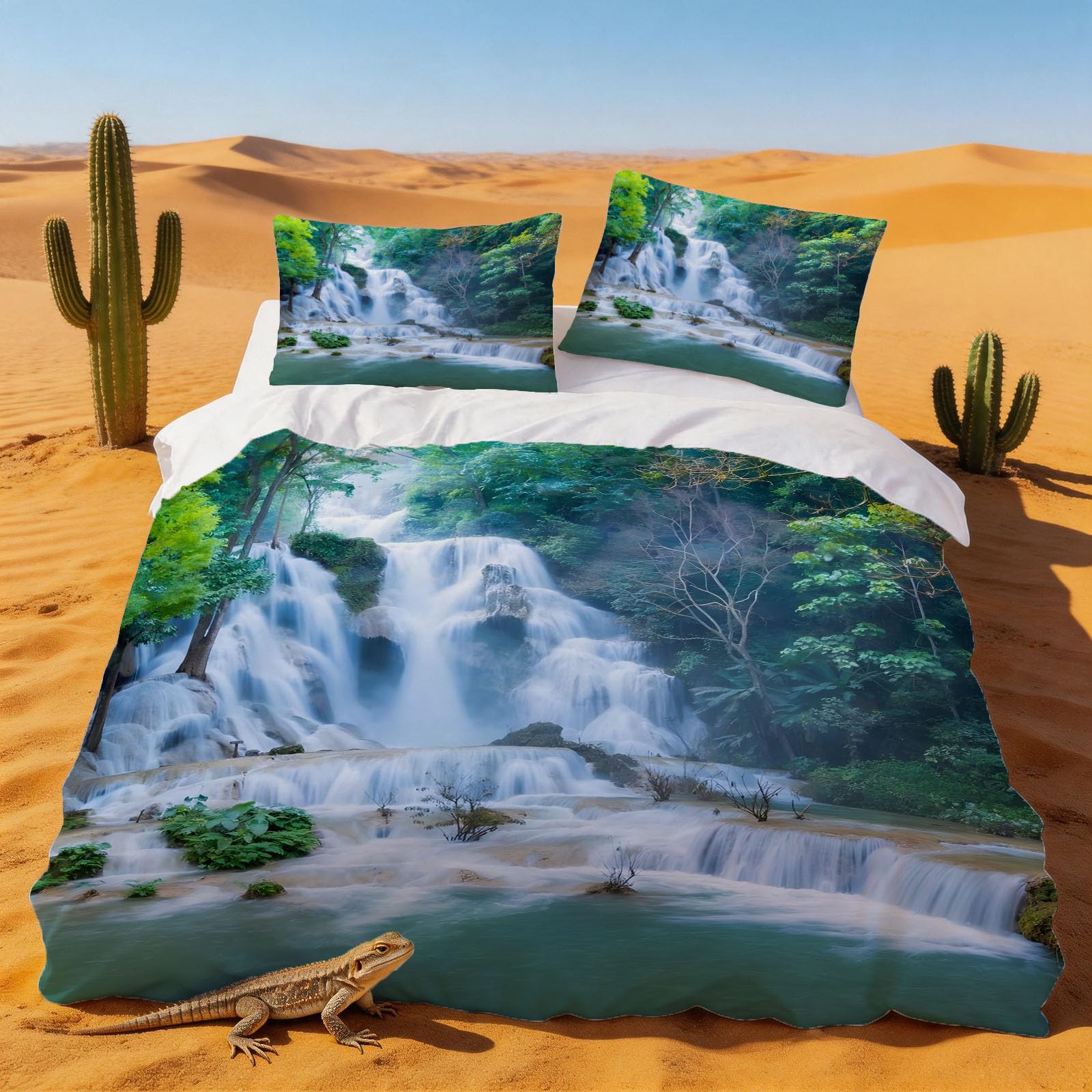 Housse de couette 200x200 cascade avec taies d'oreiller en microfibre pour lit 2 personnes