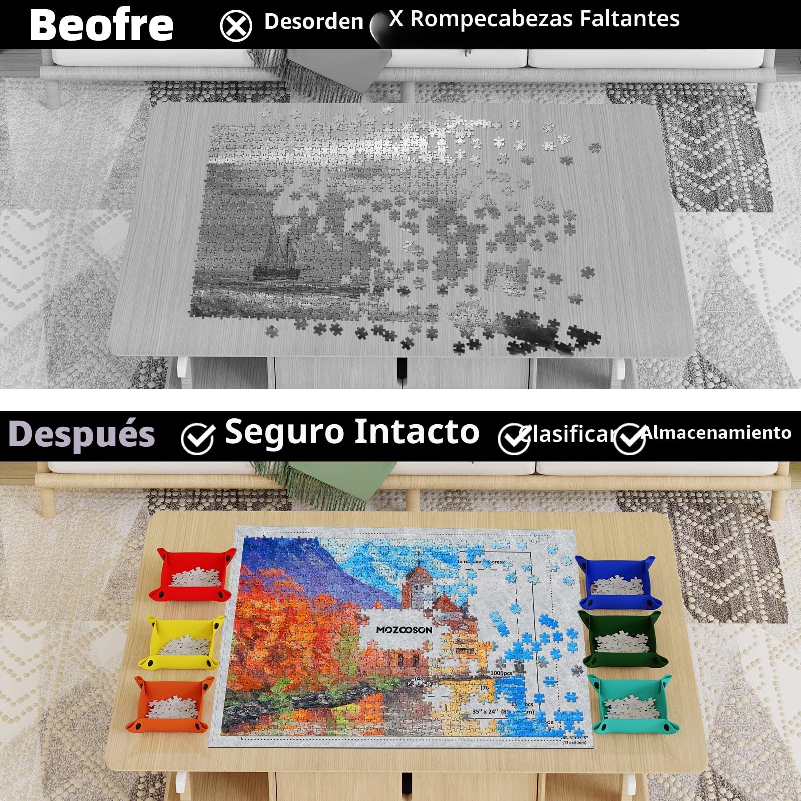 MOZOOSON Tapete Puzzle, Puzzle Mat Roll para Puzzle 1000 1500 2000 Piezas para Adultos Niños, Fieltro Puzzles Tapete, Jigsaw Puzzle Roll Pad, Accesorio para Guardar los Puzzles