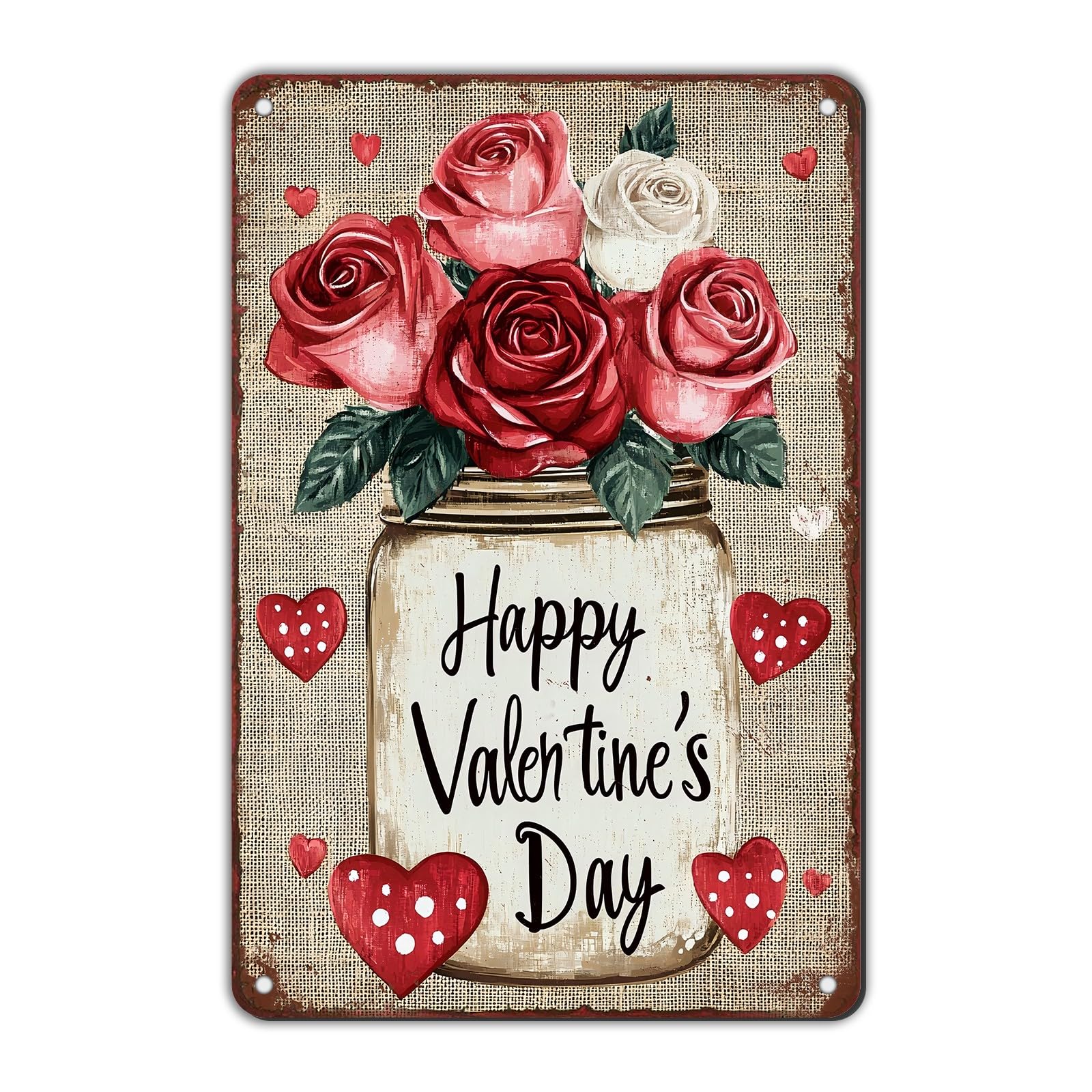 Anceky Sign Happy Valentine's Day Rose Metal Tin Sign Funny Wall Decor for Living Room Bathroom Home Backyard Gate 12×16 Inch