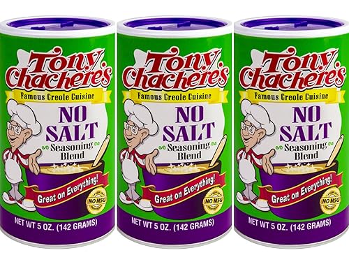 Tony Chachere's Condimento sin sodio, paquete de 3 recipientes de 5 onzas, mezcla de condimentos de sabores robustos sin sal