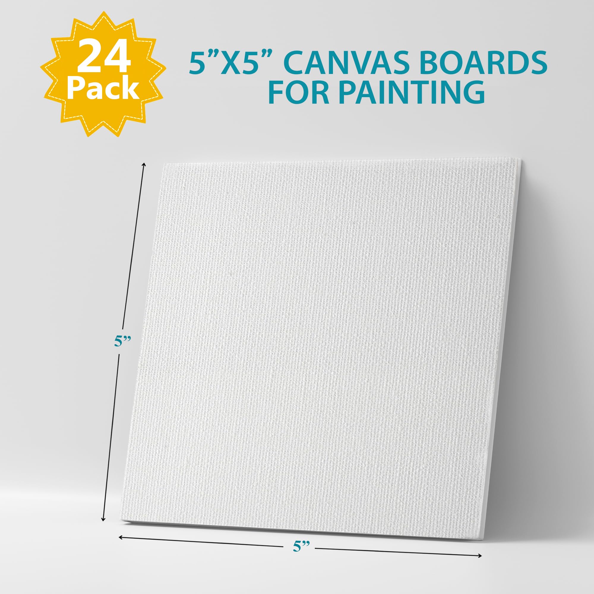 KEFF 24-Pack Canvas for Painting, 6 of 5x7, 8x10, 9x12,11x14 Painting Canvas Boards, Art Supplies for Adults & Kids - 100% Cotton Primed Canvases for Painting for Acrylic, Oil, Watercolor, Tempera: 5x5 24