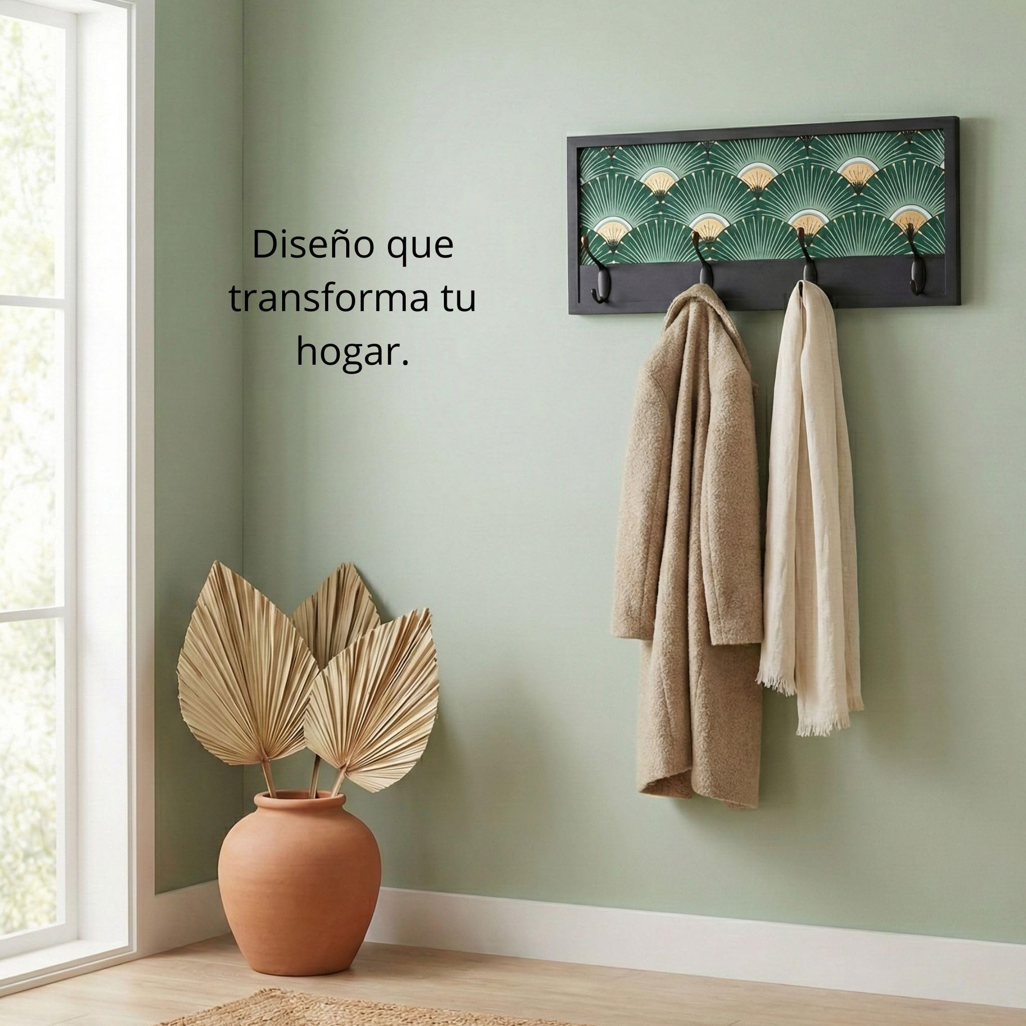Perchero Pared Madera 52x25cm Art Décó Negro 4 Ganchos