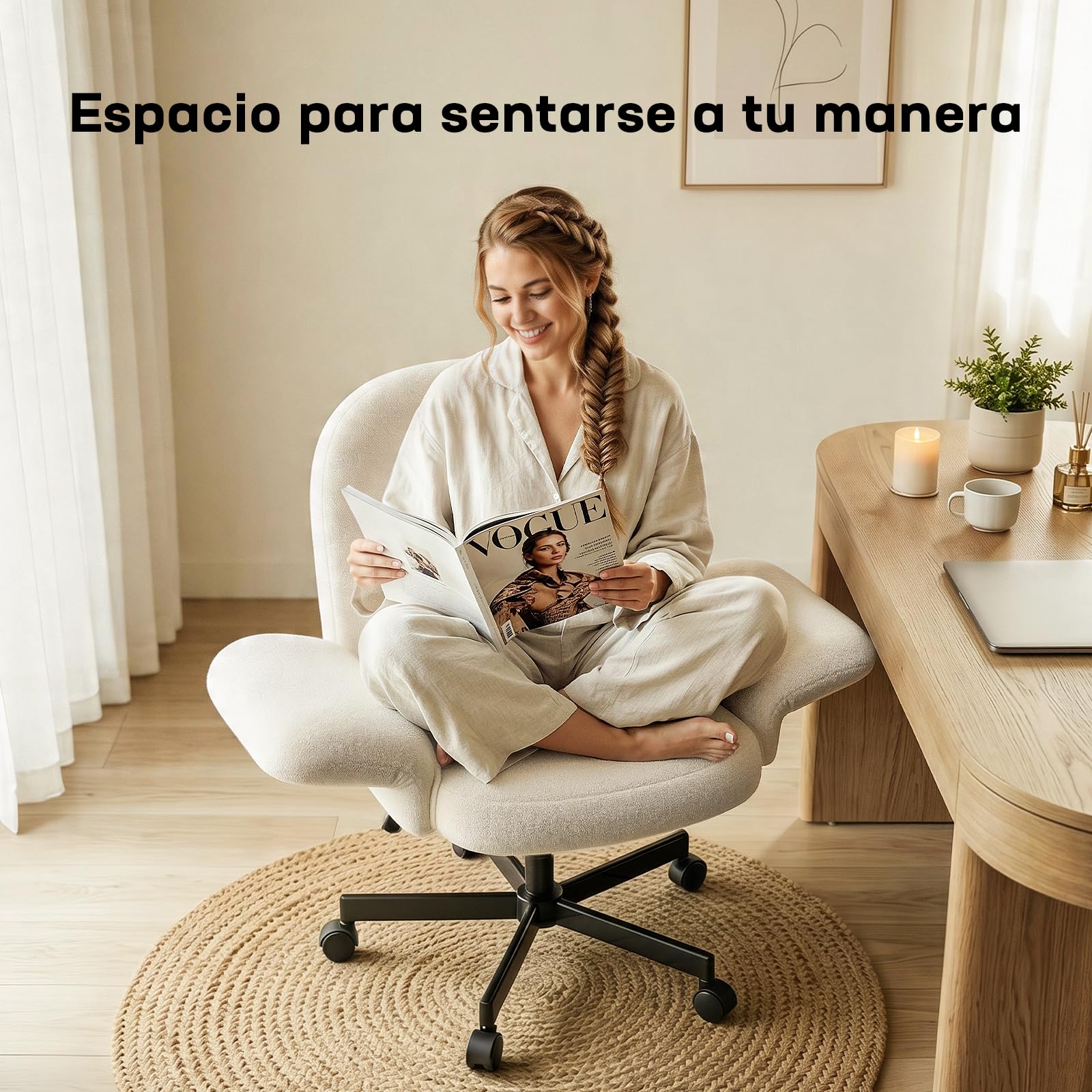 Marsail Silla Escritorio, Brazos Reg 180°, Respaldo Reclinable 105°, Beige