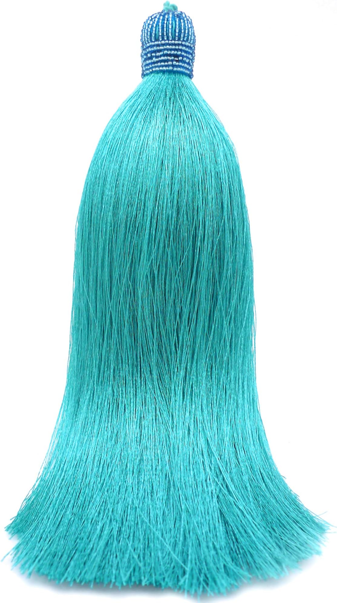 Extra Long Silky 10 Inch Tassel with Beaded Head and Hanging Loop for Home Furniture, Interior Décor, Craft Accessory, DIY (Turquoise)