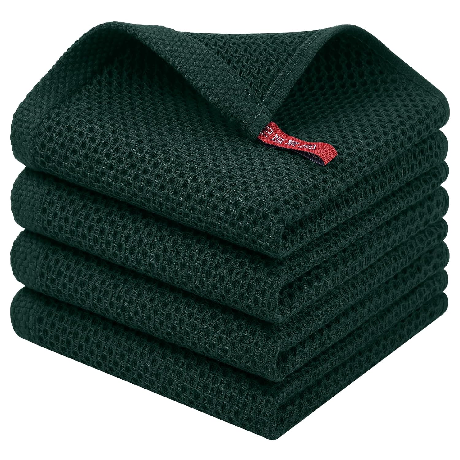 Homaxy 100% Cotton Waffle Weave Kitchen Dish Cloths, 4-Pack Ultra Soft Absorbent Dish Towels, Quick Drying Dish Rags, 12 x 12 Inches, Blackish Green