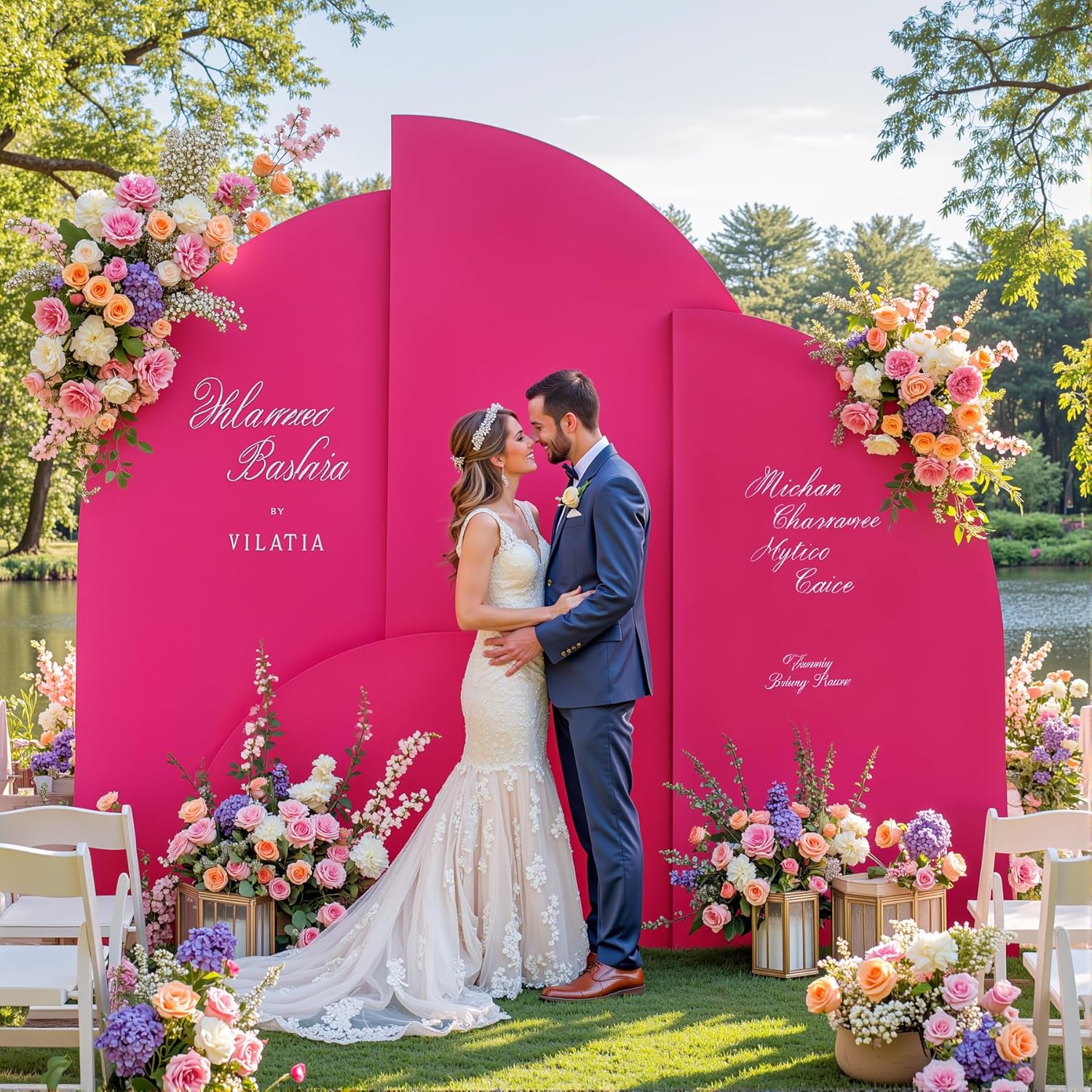 Hot Pink Half Moon Arch Cover Wedding Arch Backdrop Backdrops for Weddings Parties Baby Showers Event 5ft(Hot Pink,2.65x5ft)