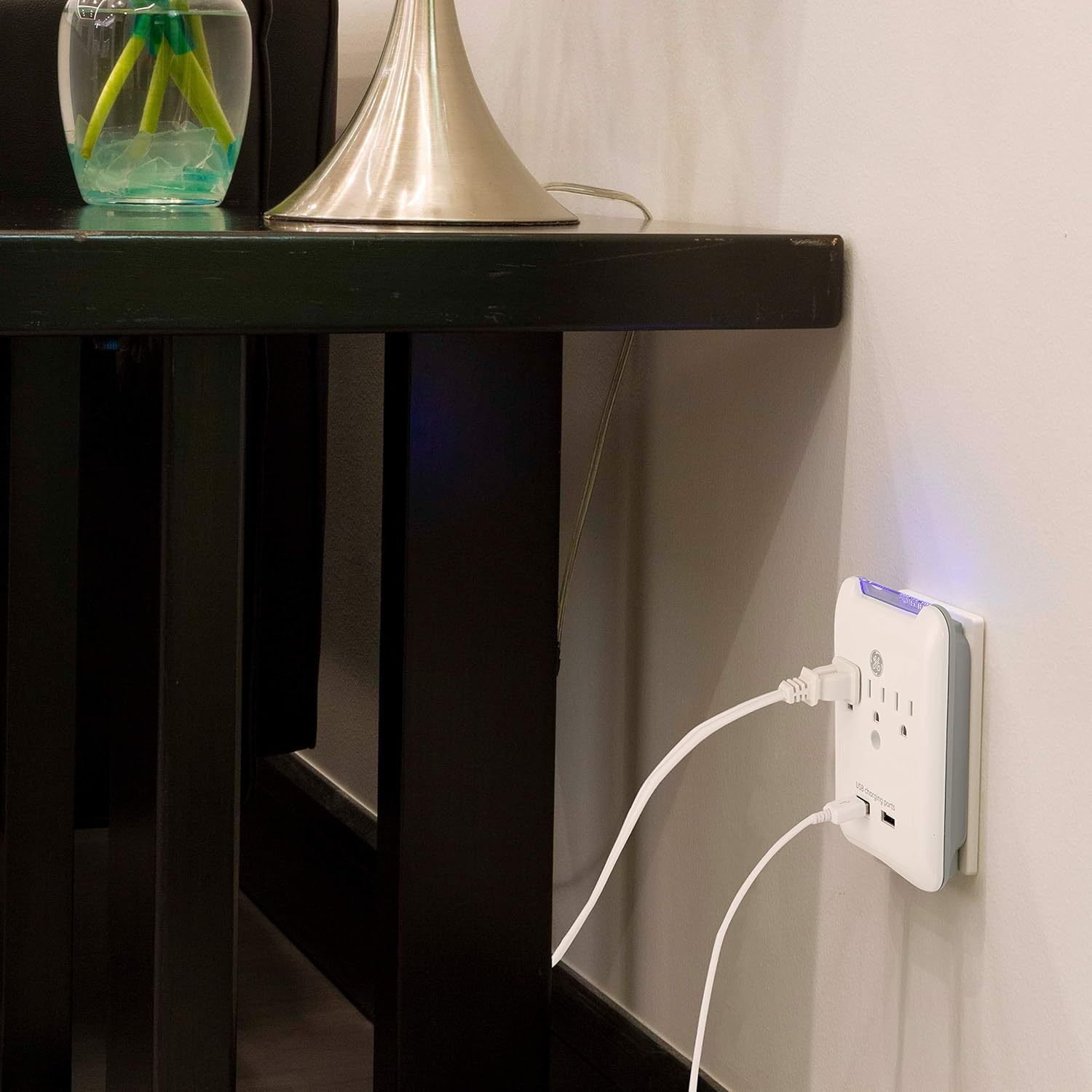 GE Pro 3-Outlet Extender with 2 USB Ports, Surge Protector, Charging Station Wall Tap, Protected Indicator LED, 3-Prong, 540 Joule, 2.4 AMP/10 Watt, UL Listed, White, 33646