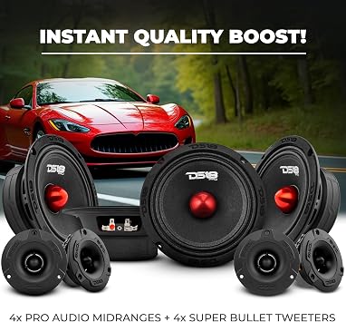 DS18 Bundle Car Speakers 4X PRO-GM6B 6.5 Midrange Speakers and 4X PRO-TWX1/BK Aluminum Super Tweeters - PRO Car Audio Component Package