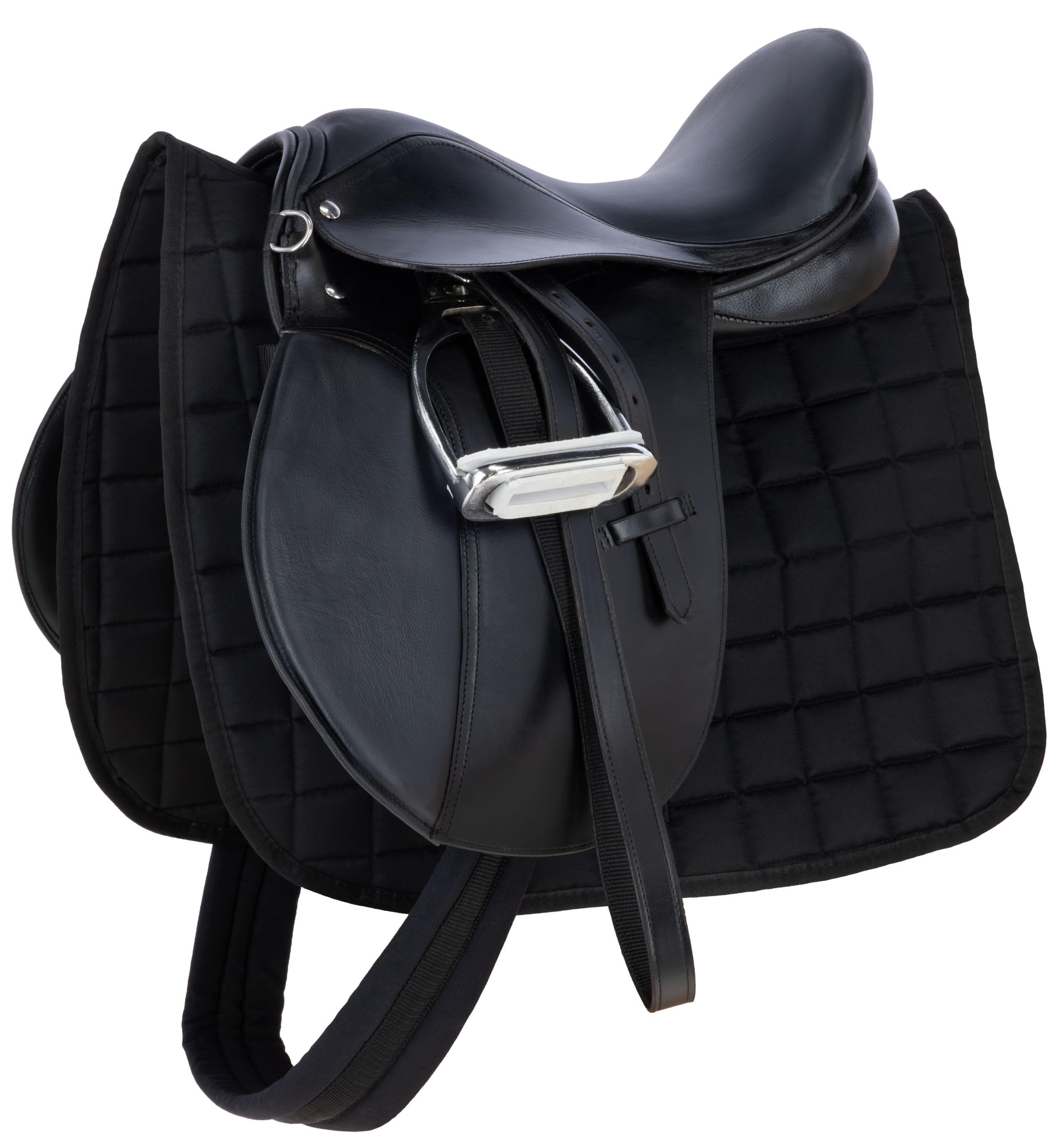 Covalliero Juego de Silla de Montar, versatilidad, Negro, 17,5 Pulgadas, Ancho de la Silla 30,5 cm, Longitud de la cincha 125 cm, cómodo, Buen Ajuste, Incluye Silla y Mantilla | Versatilidad, Ancho de la Silla 30,5 cm, Longitud de la cincha 125 cm, Cómodo