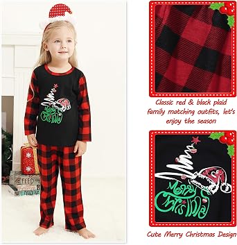 Saeaby Holiday Family Matching Pajamas Christmas Pjs Set Long Sleeve Tops Xmas Pajamas Pant Cute Family Jammies