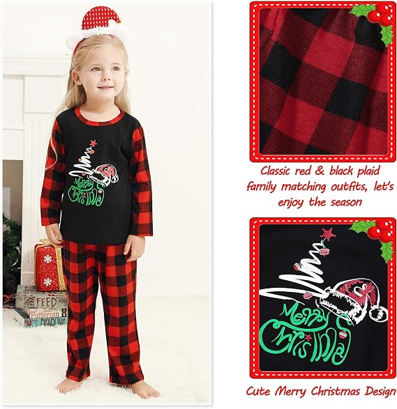 Saeaby Holiday Family Matching Pajamas Christmas Pjs Set Long Sleeve Tops Xmas Pajamas Pant Cute Family Jammies