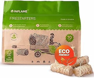 Inflame Fire Starters 70 pcs - Fire Starters for Campfires, Charcoal, Grill, BBQ, Fireplace, Chimney, Woodstove - Waterproof, Weather-Resistant - Natural Wood Starters