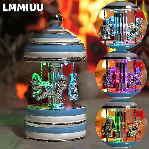 Miniatura 3 de Caja de música de carrusel envuelta para regalo, carrusel musical de cerámica con luces que cambian de color, cajas de música para niñas, niños,
