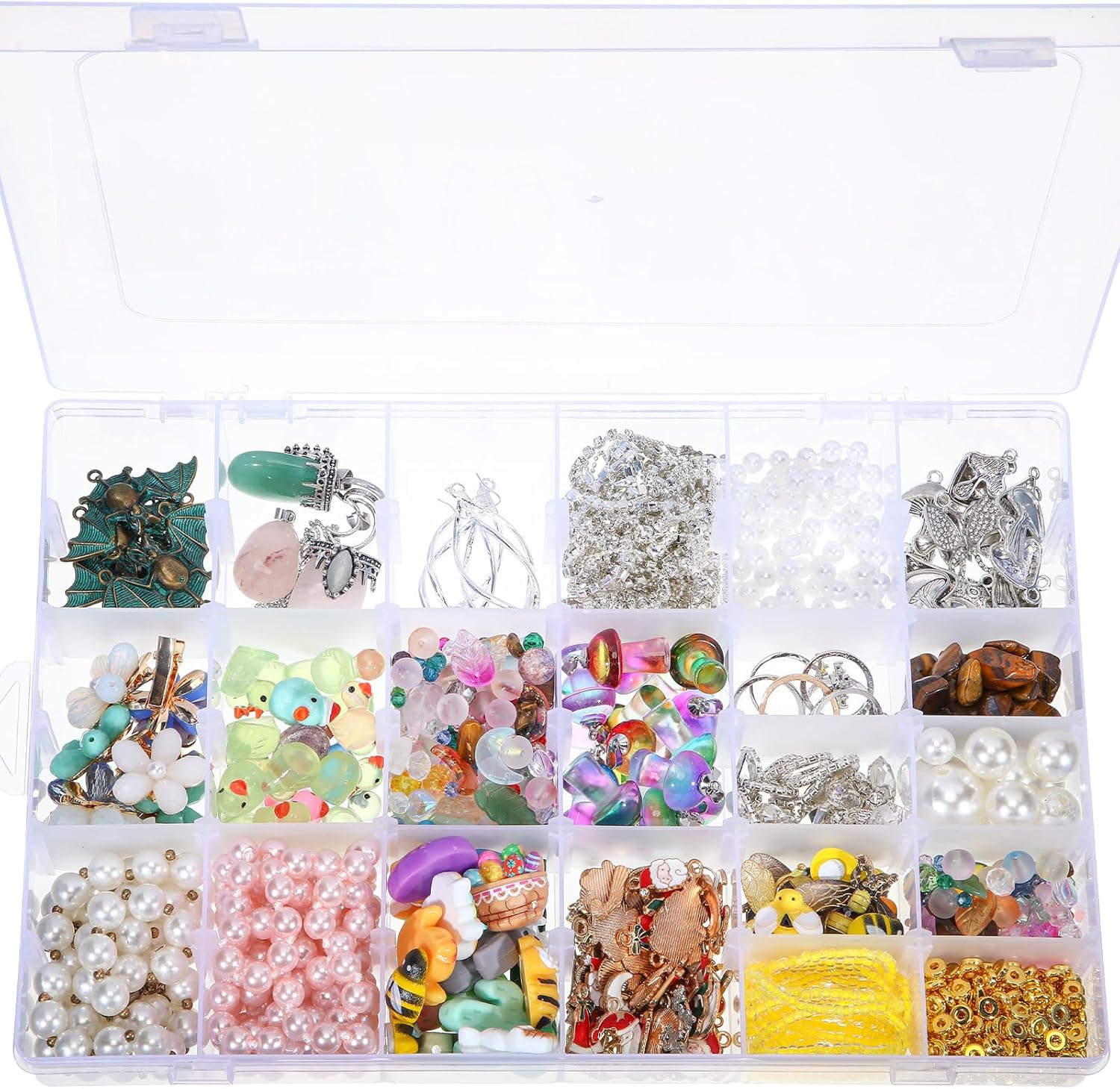 Sawysine 12 Pack Modern Plastic Storage Box with 36 Removable Dividers, 10.75 x 6.93 x 1.73 Inches, Transparent, Waterproof, Fishing Tackle Organizer Box