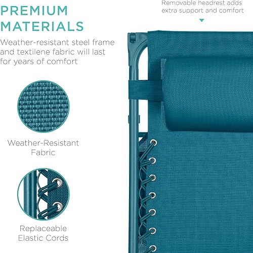 Miniatura 5 de Best Choice Products Silla reclinable plegable de gravedad cero para exteriores con toldo ajustable, reposacabezas, bandeja lateral para accesorios,