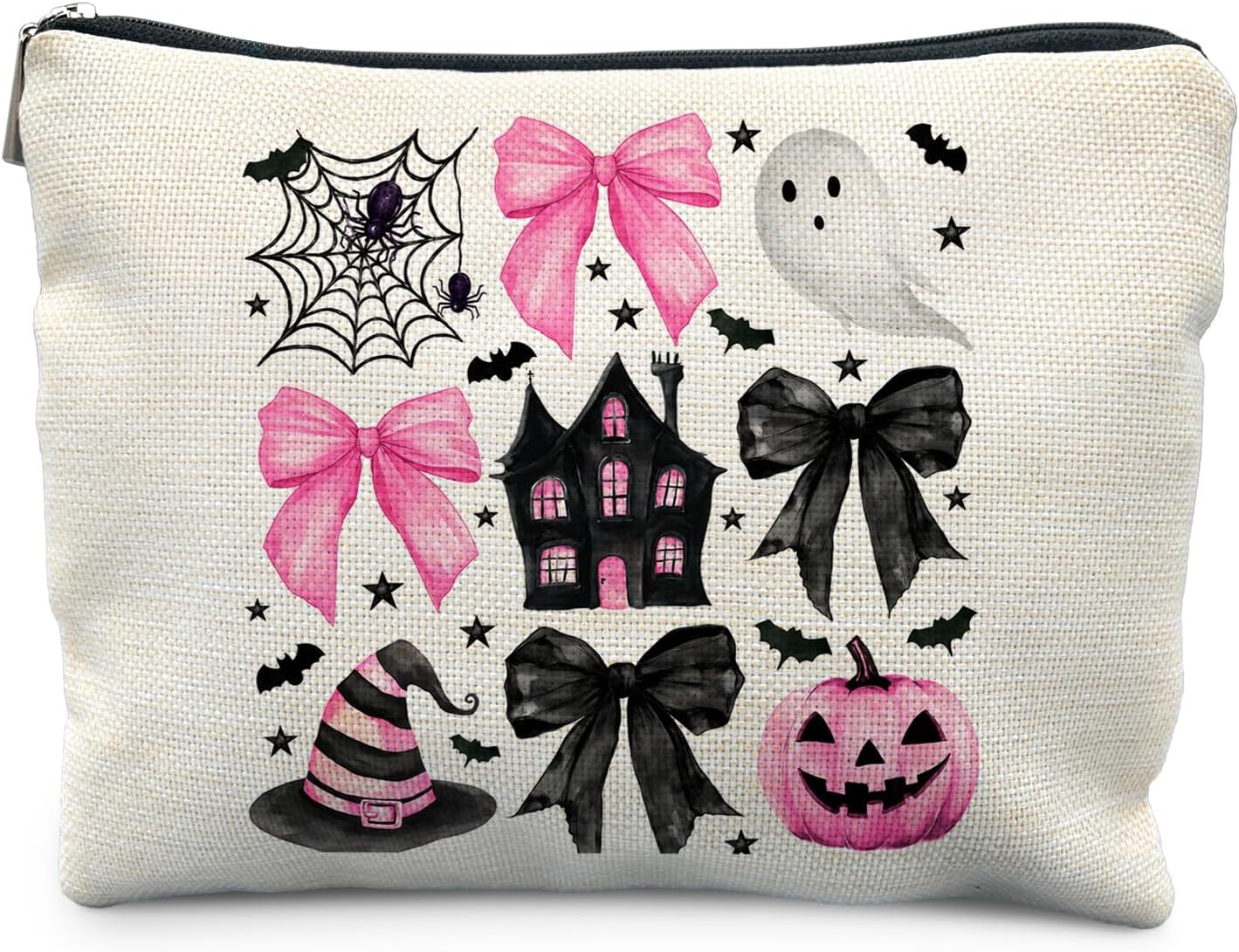 Coquette Preppy Bow Halloween Ghost Makeup Bag for Candy Gifts
