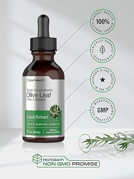 Horbaach Olive Leaf Extract Liquid | 2 fl oz | Super Strength | Alcohol Free, Vegetarian, Non-GMO, Gluten Free