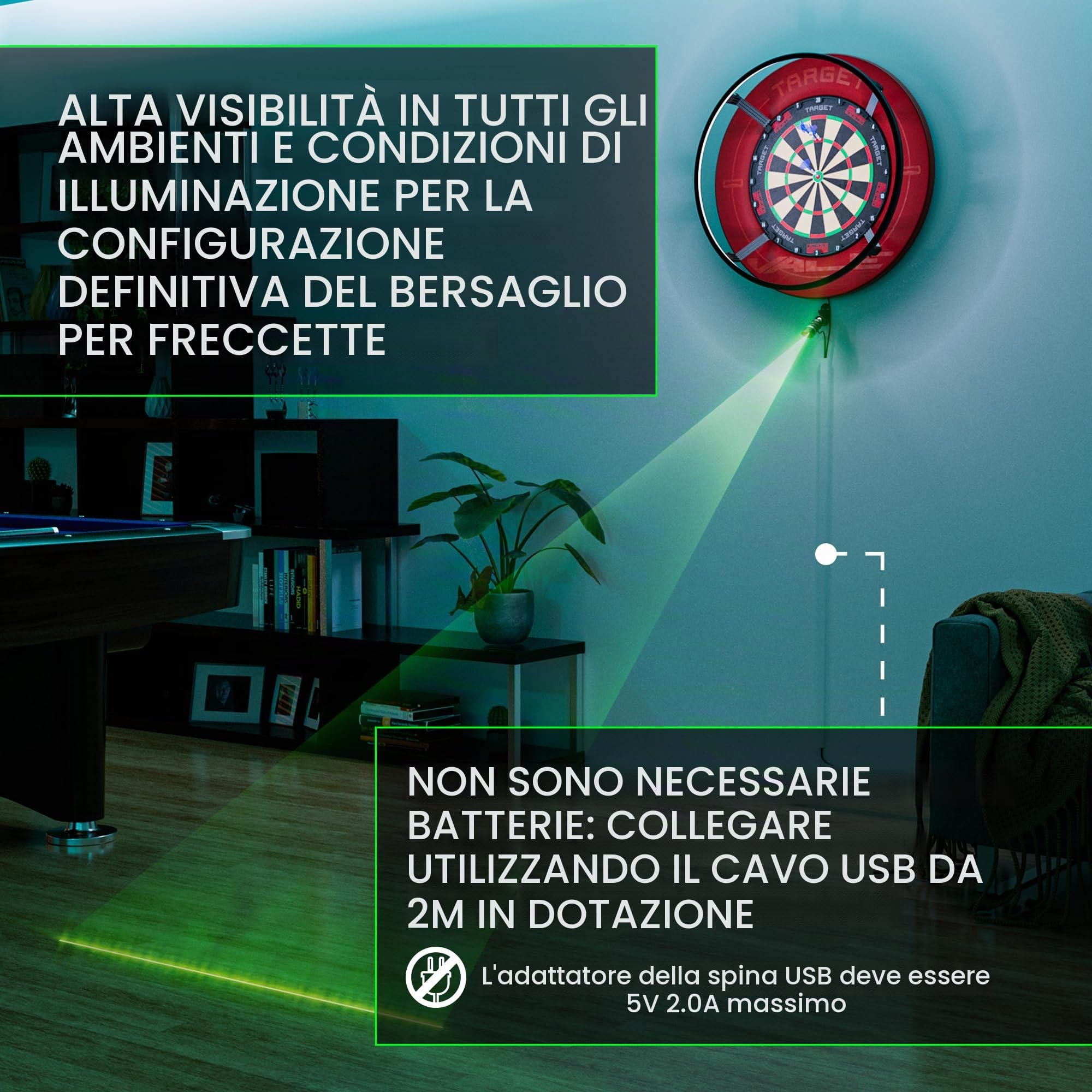 TARGET Darts Freccette Laser Oche | Linea laser per freccette, marcatore di punta per freccette con punta d'acciaio e punte morbide | Montabile a parete e compatibile con il sistema MOD