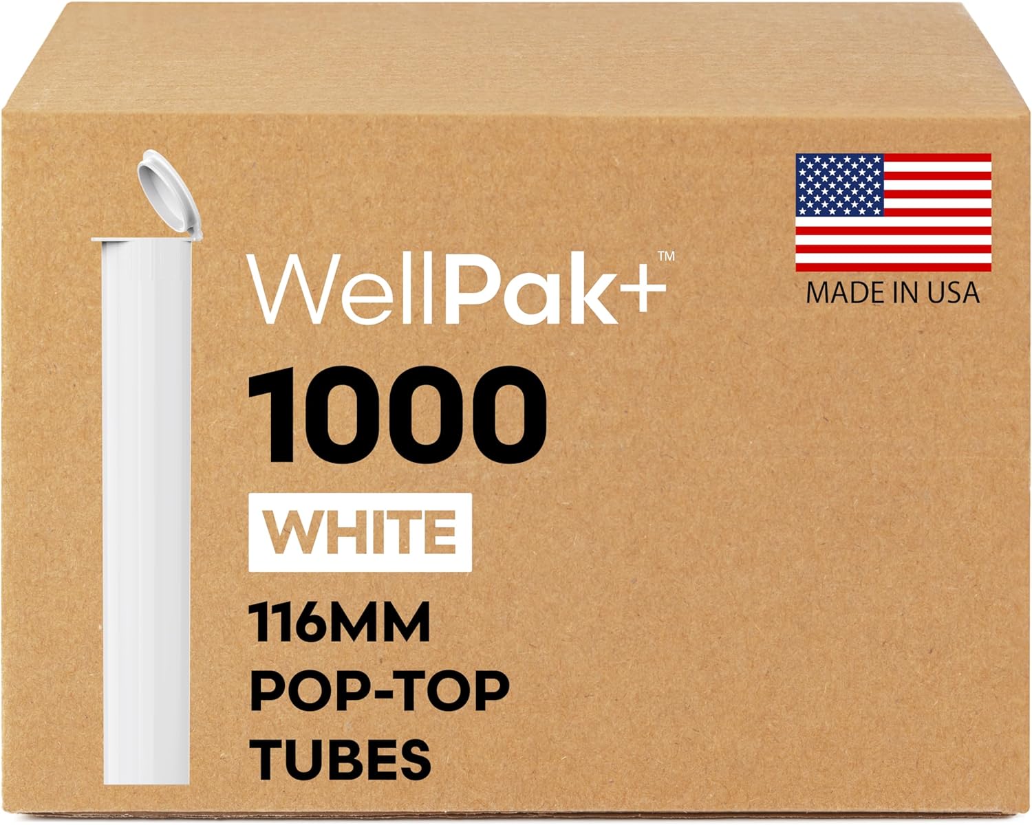 116mm Pre-Roll Tubes 1000 White - Pop Top Cigarette Containers with Caps, Smell Proof & Waterproof Plastic Cigar Holder
