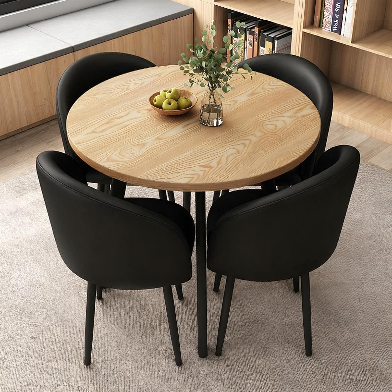 ASerZenith Modern Dining Table Set With 4 Upholstered Chairs, Kitchen Office Cafe Lounge Living Room Coffee Table By,P-003-27.6 In