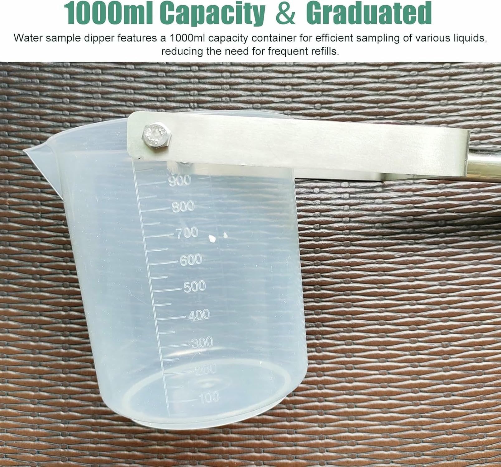 Kit campionatore d'acqua da 1000 ml con asta extra lunga in acciaio inossidabile per campionamento profondo per fiumi, laghi e piscine, ideale per test e raccolta di qualità dell'acqua