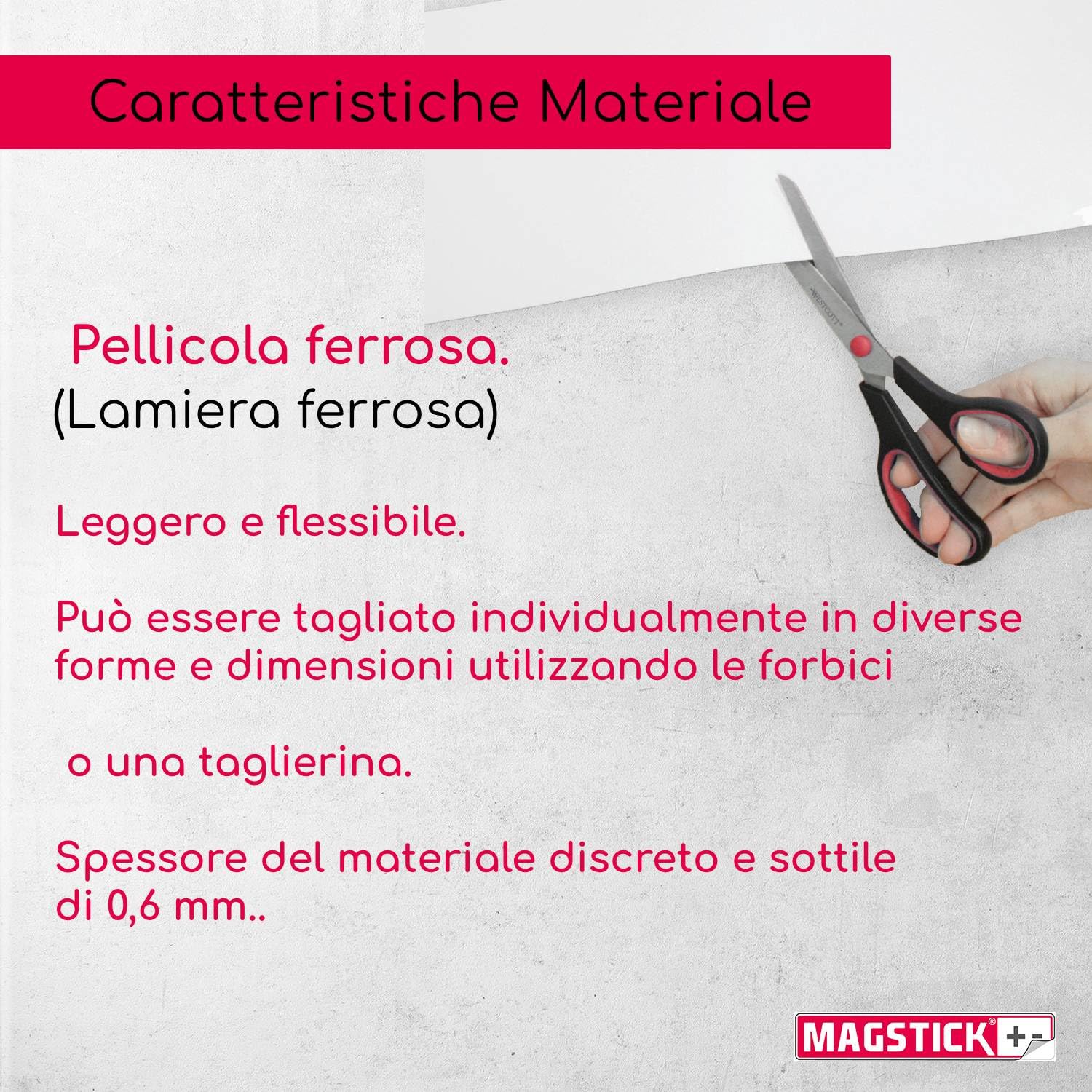 Magstick I Foglio ferroso adesivo per calamite, rivestimento bianco I DIN A2 594 x 420 mm, spessore 0,6 mm I Base flessibile magnetica fai da te per casa e ufficio I mag009