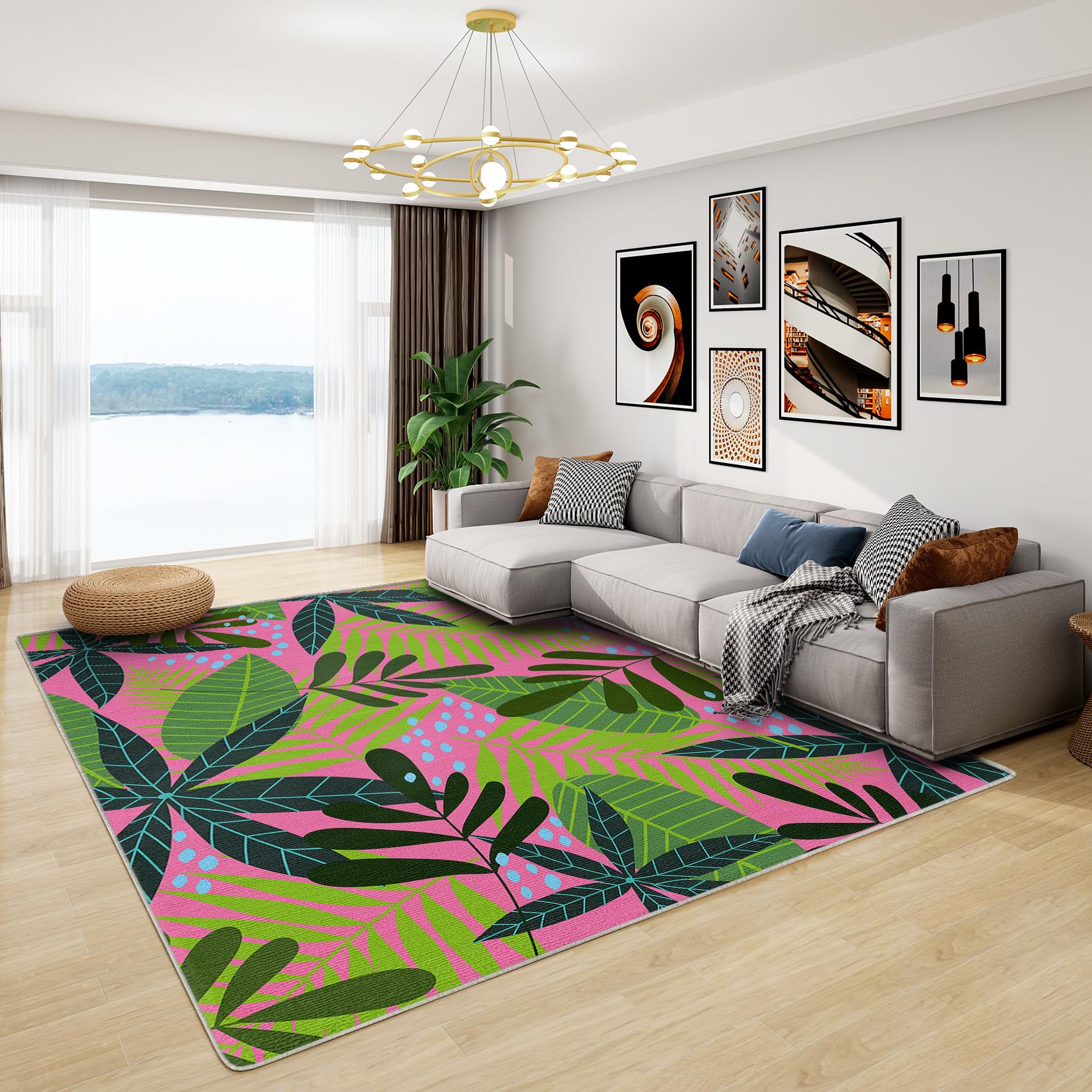 Tropical Leaf Rugs - Green Leaves Rug, Plant Botanical Rugs for Living Room Bedroom, Washable Non Slip Soft Large Carpet, Patterned Area Rugs & Home Decor 120x180 cm