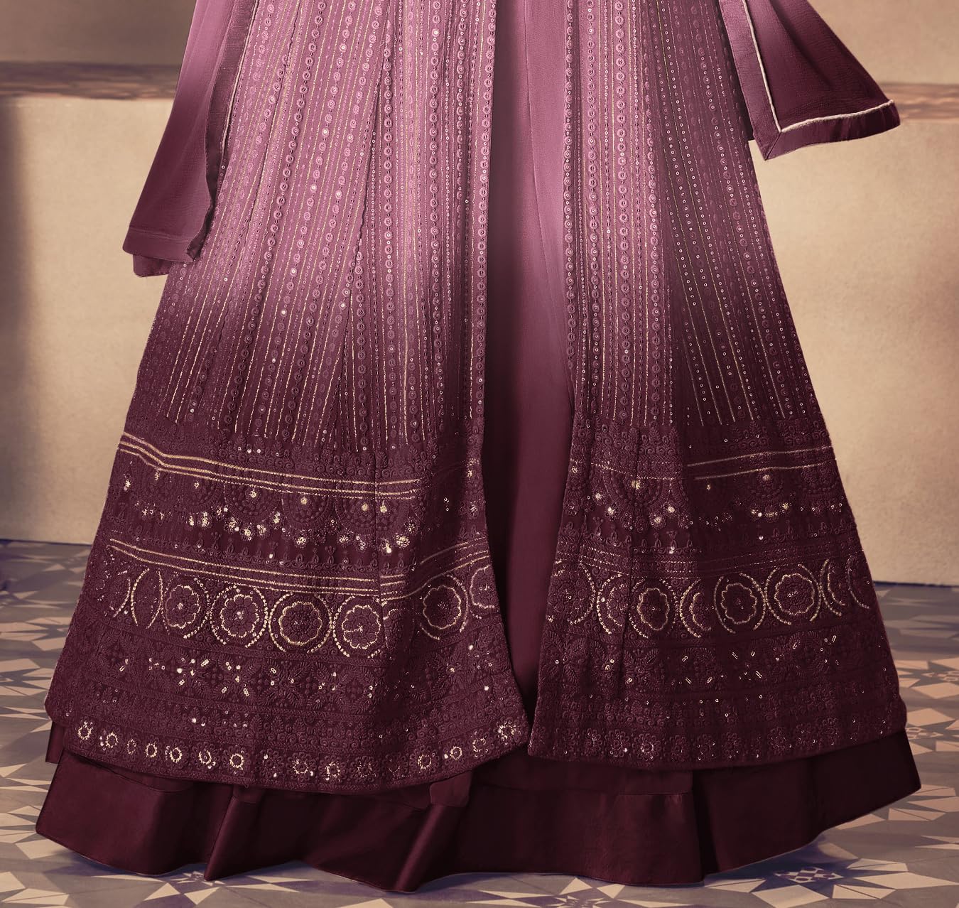 RUDRAPRAYAG Anarkali Georgette and santoon Suits for Women Floor Length | Maxi Gown for Festival Wear | Semi-Stitched Embroidered Gown for Women | Gown in Clothing & Lavender Free Size 3
