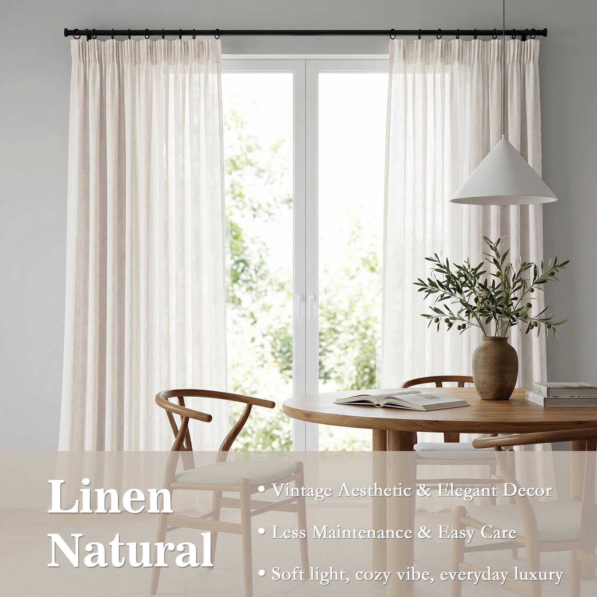 Elfenbeinweiß Vorhänge mit kräuselband Leinen-Gardinen Halbtransparent Wohnzimmer Modern Schlafzimmer Vorhang Schienensystem Lichtdurchlässig Gardine Boho Deko Skandinavischer Stil 140x240 cm 2er set