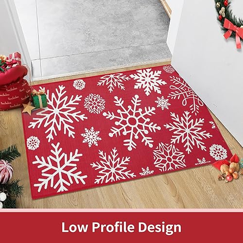 Miniatura 15 de CAROMIO Tapete decorativo de Navidad para puerta delantera, tapete de bienvenida lavable, para interiores y exteriores, antideslizante, tapete