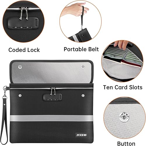 Miniatura 7 de Bolsa de dinero ignífuga con cerradura, bolsa de dinero ignífuga de 11.2 x 7.6 pulgadas con cierre de cremallera, bolsa de almacenamiento para