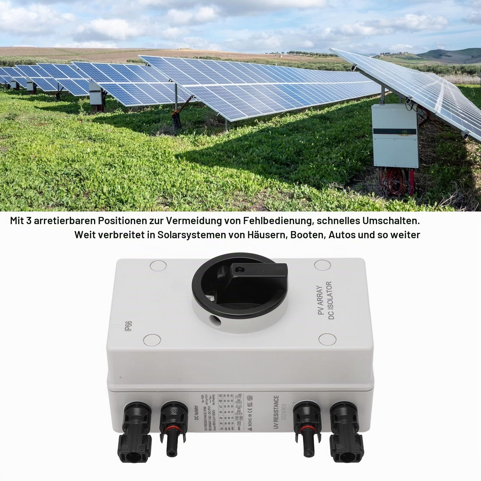 Steuerschalter, IP66 Wasserdichter Gleichstrom 1000 V 32 A für Stromversorgungssysteme Solar-Trennschalter PV-Isolator für Stromversorgungssysteme