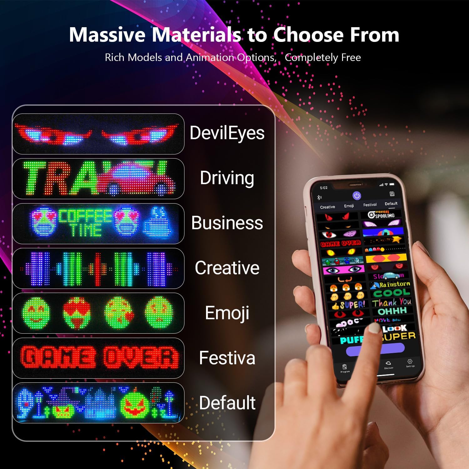 Devil Eye Light Sign 14.7″×3.6″ RGB Dimmable, DIY Dynamic Programmable App & Remote Control, Waterproof IP65 Flexible Silicone Strip Accent Lights for Car Truck SUV Dashboard Windshield, 2‑Pack