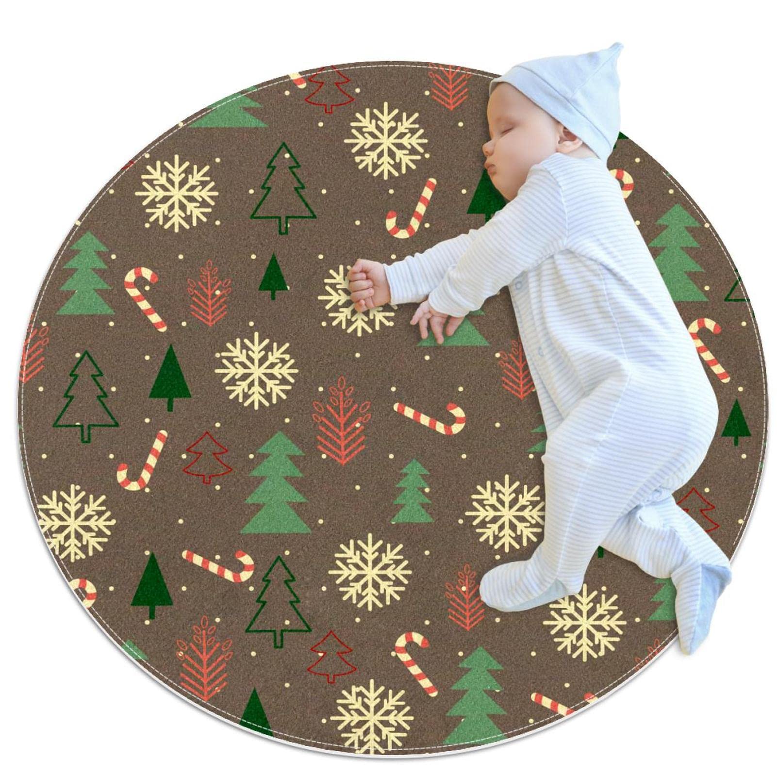 Tapis rond de Noël flocons et sapin pour salon et chambre 100cm