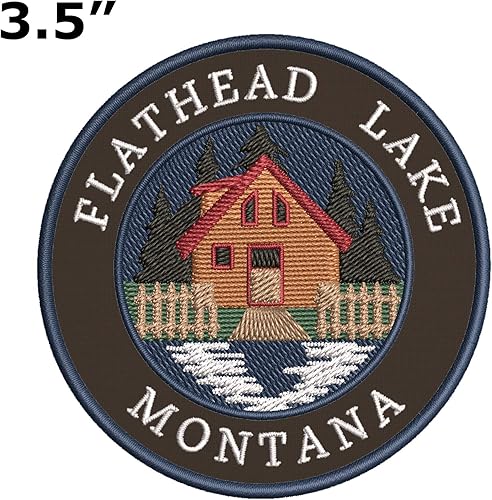 Miniatura 10 de Cabin by The Lake - Flathead Lake - Montana - Parche decorativo bordado de 3.5 pulgadas para planchar o coser, para vacaciones, recuerdo, viajes,