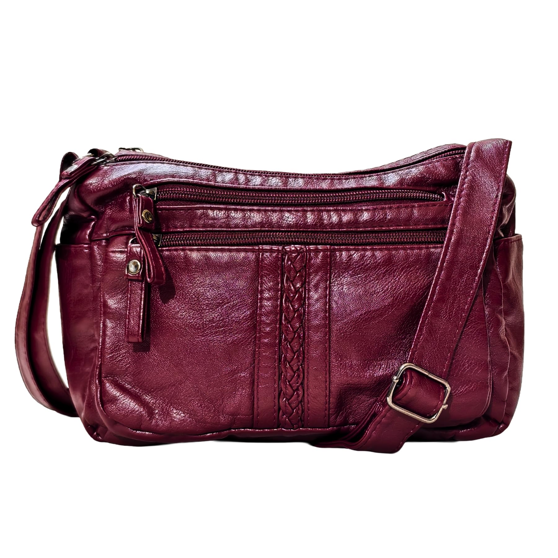 Soft Vegan Leather Crossbody Sling Bag for Women, Multi-Pocket Organizer with Adjustable Strap, Lightweight Shoulder Bag, 12 x 7 x 4 in-image-24