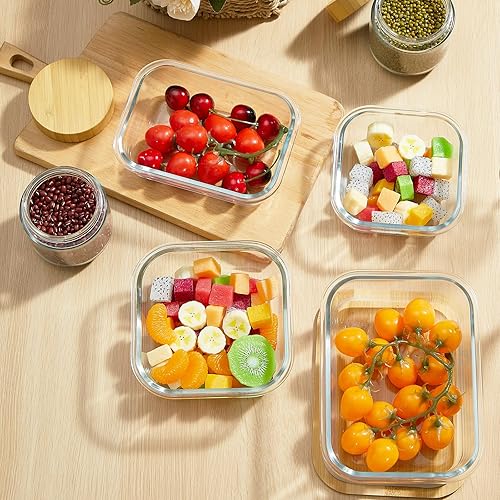 Miniatura 5 de Suclain Juego de 12 recipientes herméticos de vidrio para almacenamiento de alimentos con tapas de bambú, incluye 4 recipientes de vidrio para