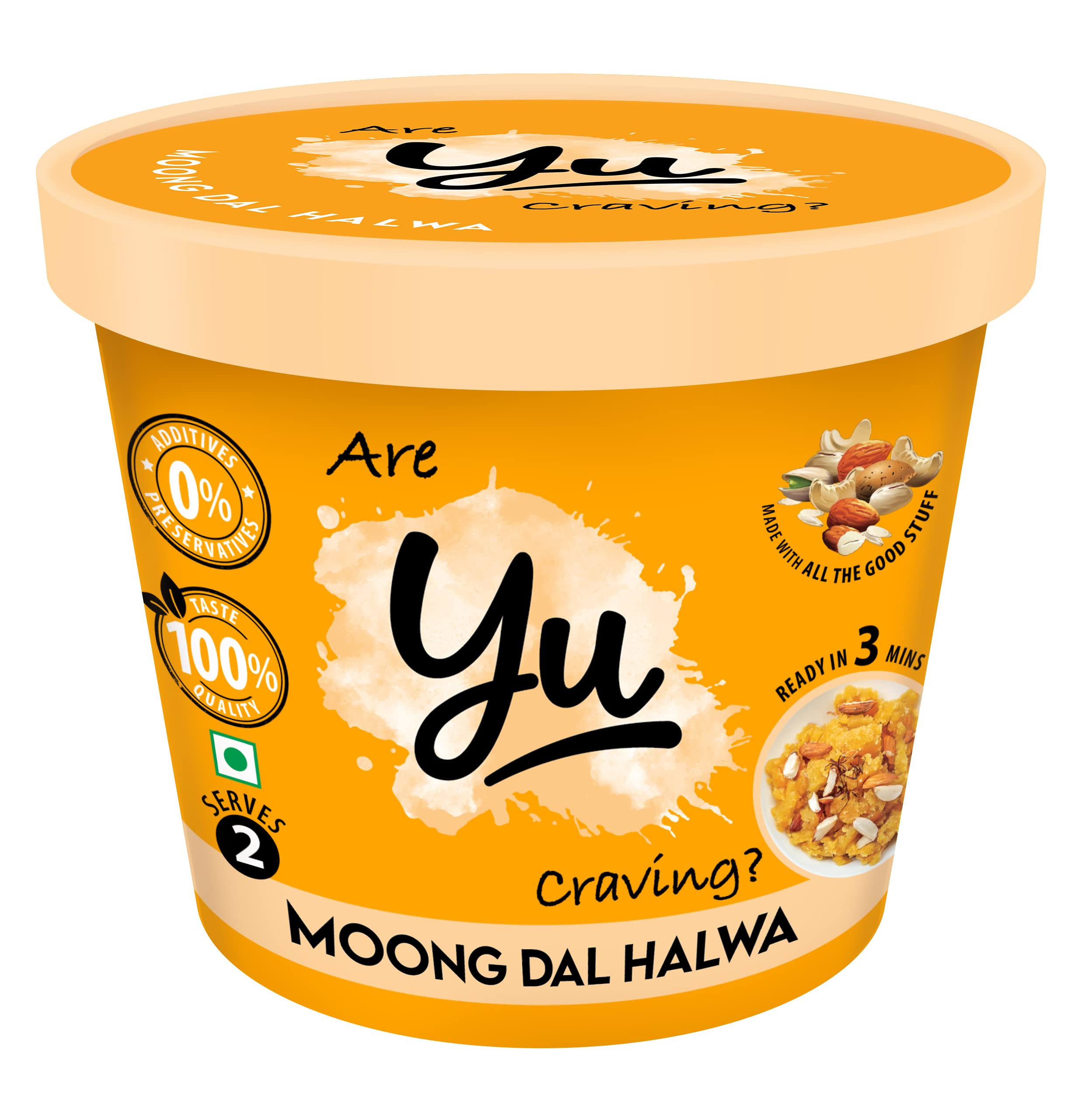 Yu Foodlabs - Instant Halwa - Ready To Eat - Moong Dal Halwa - Instant Dessert Mix - No Preservatives - 100% Natural & Veg - Indian Sweet In 3 Mins - 55Gm