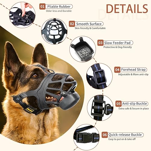 Miniatura 2 de Bozal para perro, bozal de cesta con almohadilla de alimentación lenta para perros pequeños, medianos y grandes, bozales humanos para entrenamiento