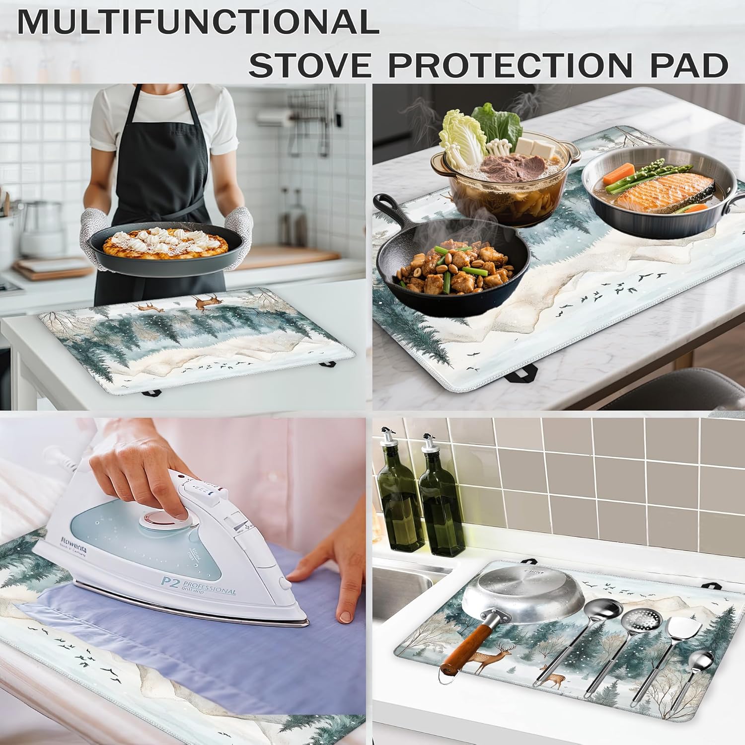 Winter Forest Stove Top Covers for Electric Stove,Cute Deer Glass Top Stove Cover, Heat Resistant Range Covers for Electric Stove,Washable Countertop Mat, 28 x 20 Inch
