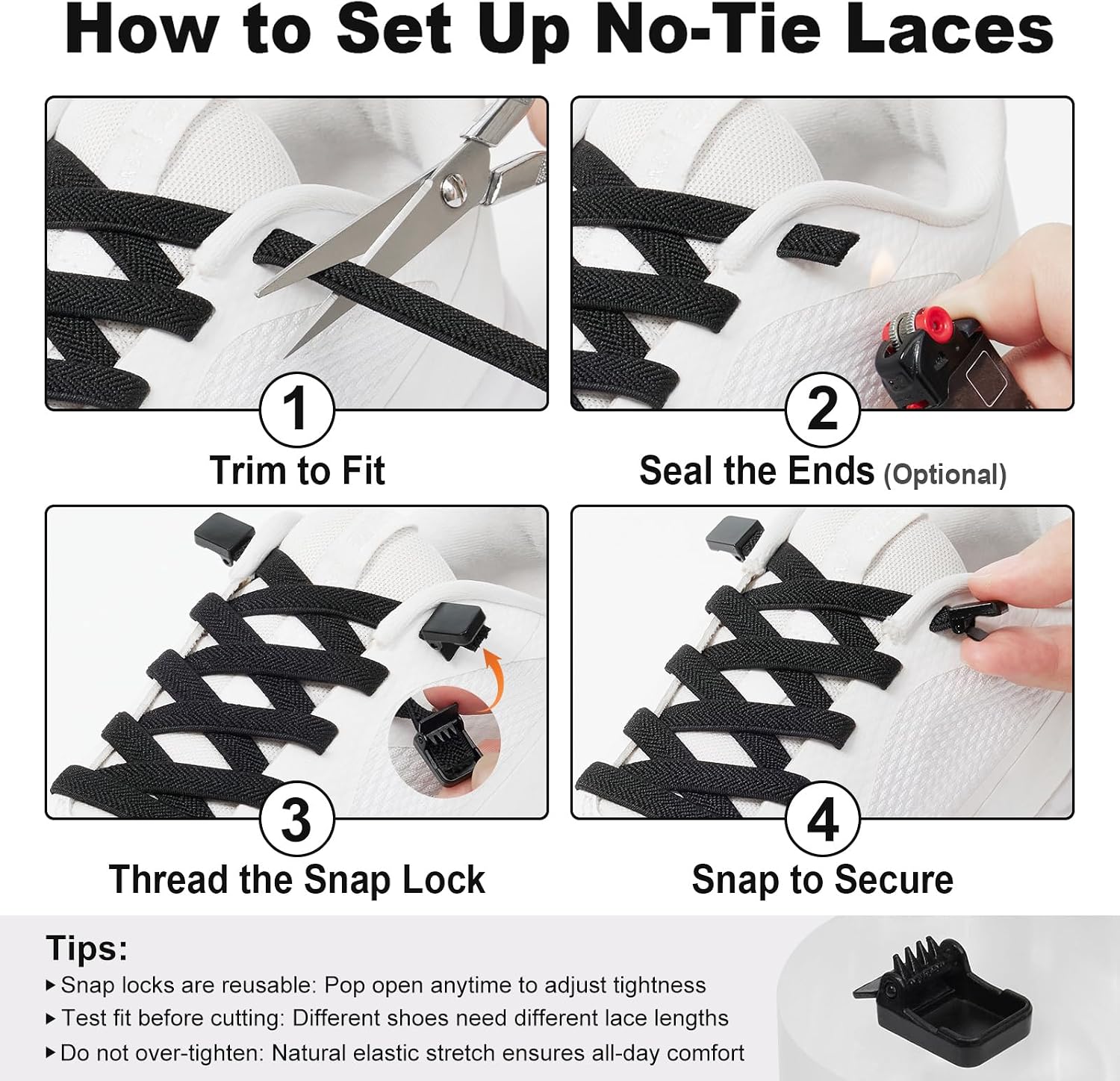 Handshop 2 Pairs No Tie Elastic Shoe Laces for Kids, Adults and Sneakers