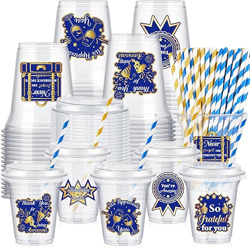 Miniatura 13 de Qinyoung Juego de 60 vasos de plástico de bola de discoteca a granel de 14 onzas 70 para fiesta de baile de discoteca, suministros de café helado,