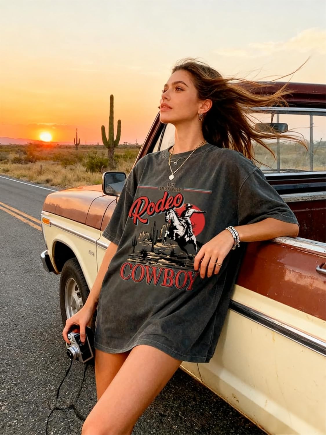 Oversized Western Shirts for Women Cowgirl Tshirts Relaxed Fit Cowboy Rodeo Graphic Tee Country Concert Tops - Image 4