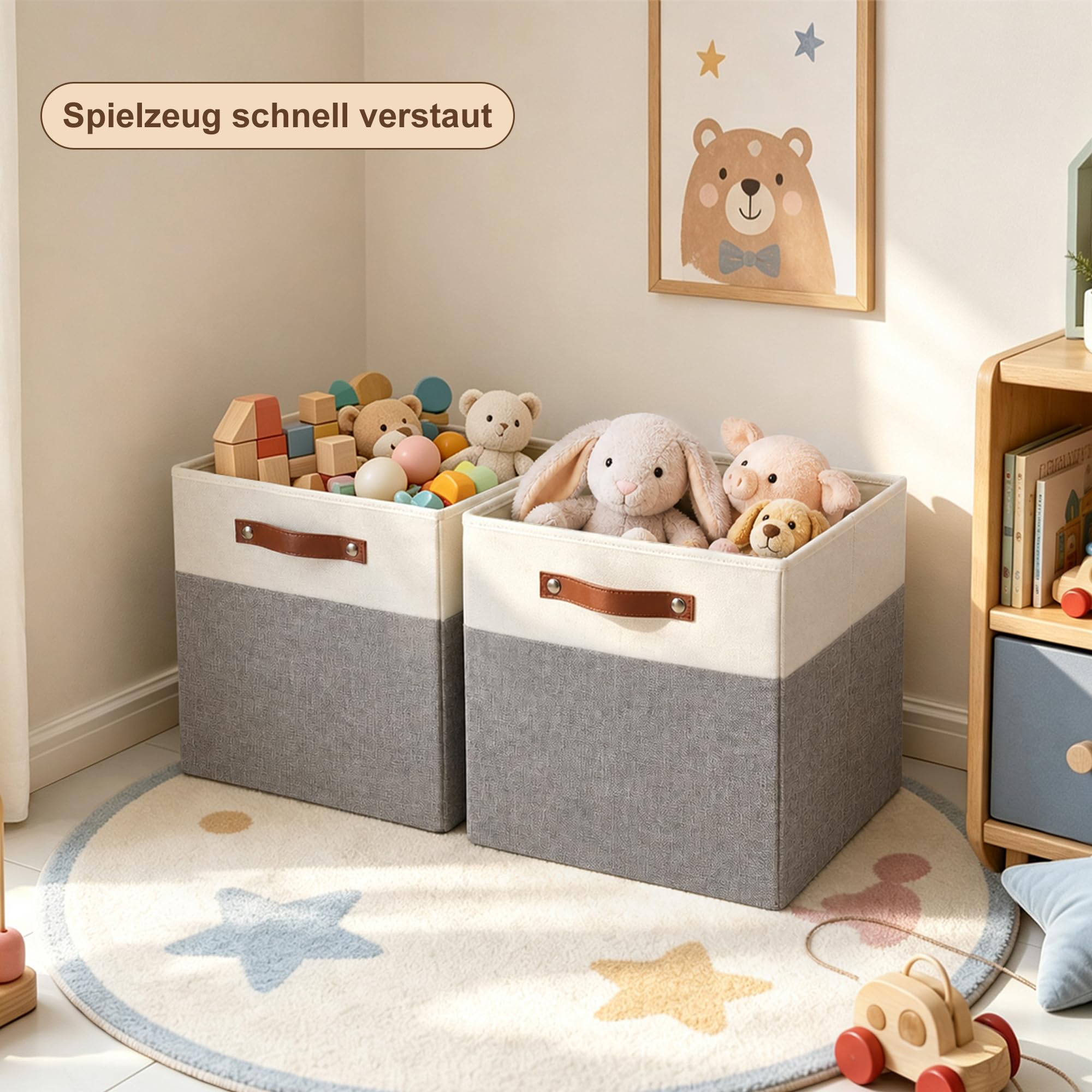Bagnizer Faltbare Aufbewahrungsbox aus Stoff mit 2 PU-Griffe, 4er Set