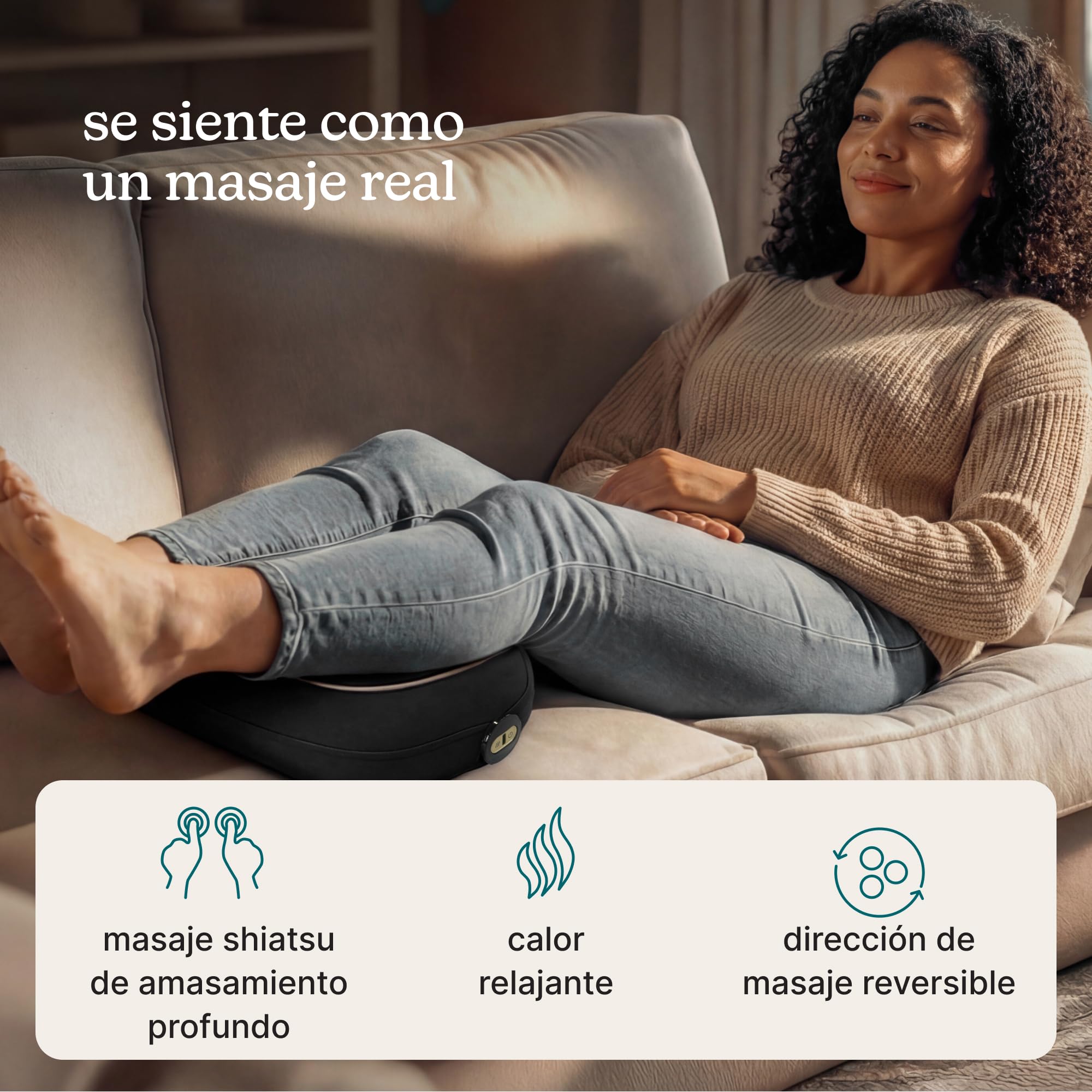 Homedics ModMassage Cojín Masajeador Shiatsu Cervical, Cuello y Espalda | Cojín Masajeador Espalda, Cuello Y Cervicales, 2 Cabezales Intercambiables, Calor Y Frío, Inalámbrico USB-C