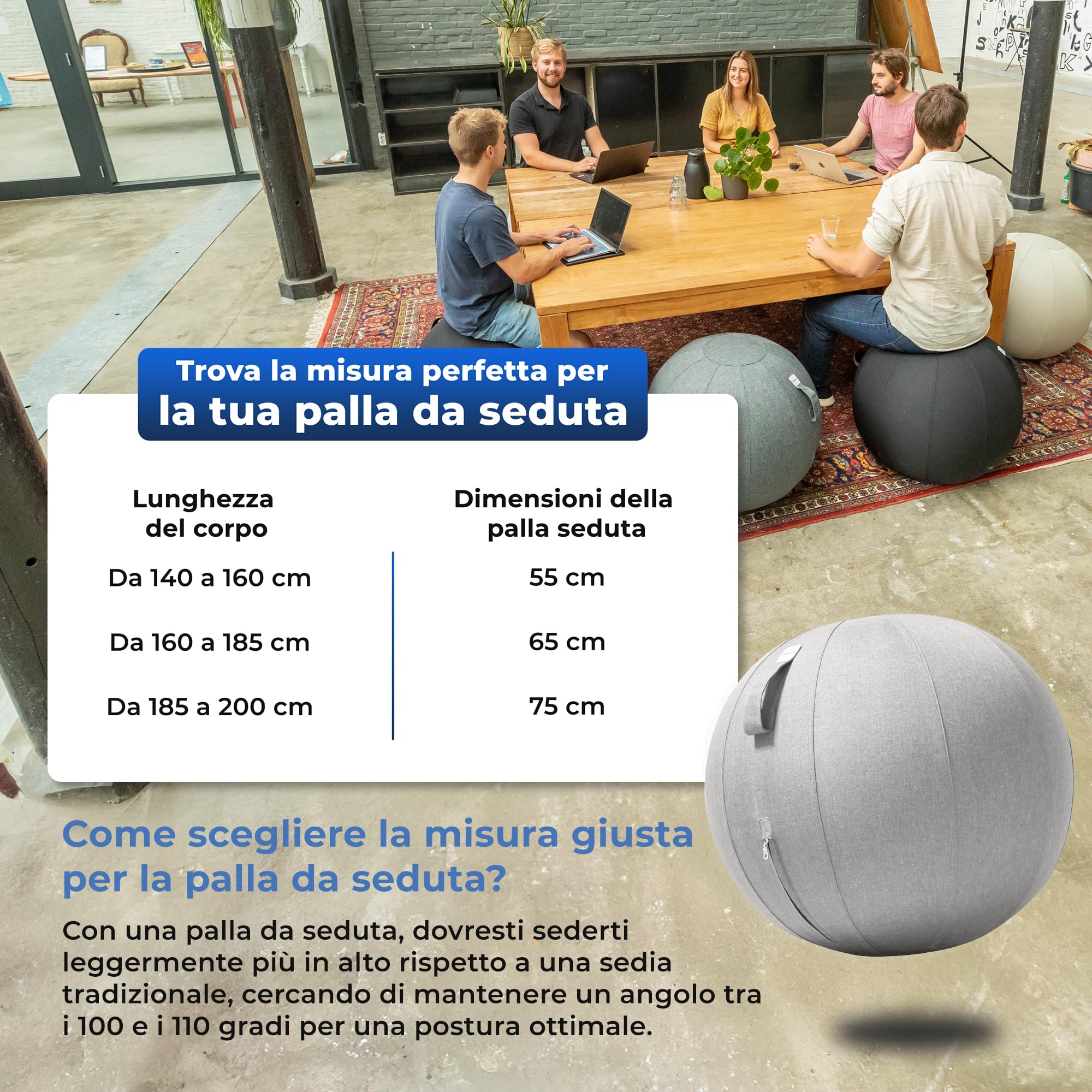 Backerz Seggiolino Palloncino 75 cm – Sfera interna in PVC resistente, fodera in lino morbido lavabile – Sedia a palloncino ergonomica Ufficio & Yoga, per buona postura – Grigio chiaro