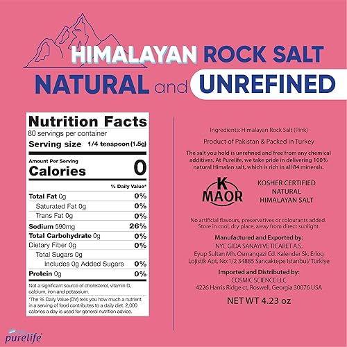 Miniatura 2 de Purelife Sal rosa del Himalaya gruesa – Sal de roca de cristal sin refinar con minerales para cocinar Molinillo de condimentos naturales Kosher
